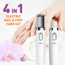 Load image into Gallery viewer, Electric Nail File Kit & Callus Remover (4 in 1) Best Pedicure Tools to Polish Nails - Perfect Manicure & Pedi Foot Care Set