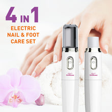 Load image into Gallery viewer, Electric Nail File Kit &amp; Callus Remover (4 in 1) Best Pedicure Tools to Polish Nails - Perfect Manicure &amp; Pedi Foot Care Set
